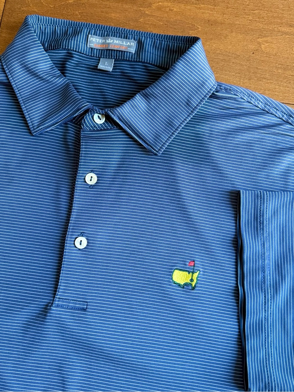 Peter Millar Masters Augusta Summer Comfort Blue Striped Golf Polo - L